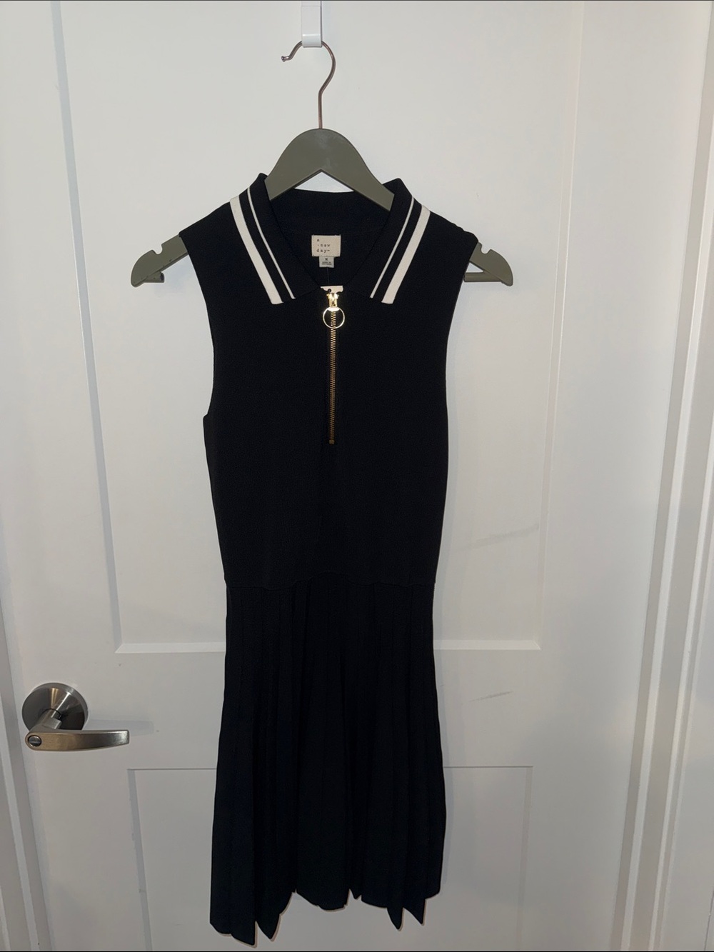 A New Day Sleeveless Black Polo Zip Knit Dress